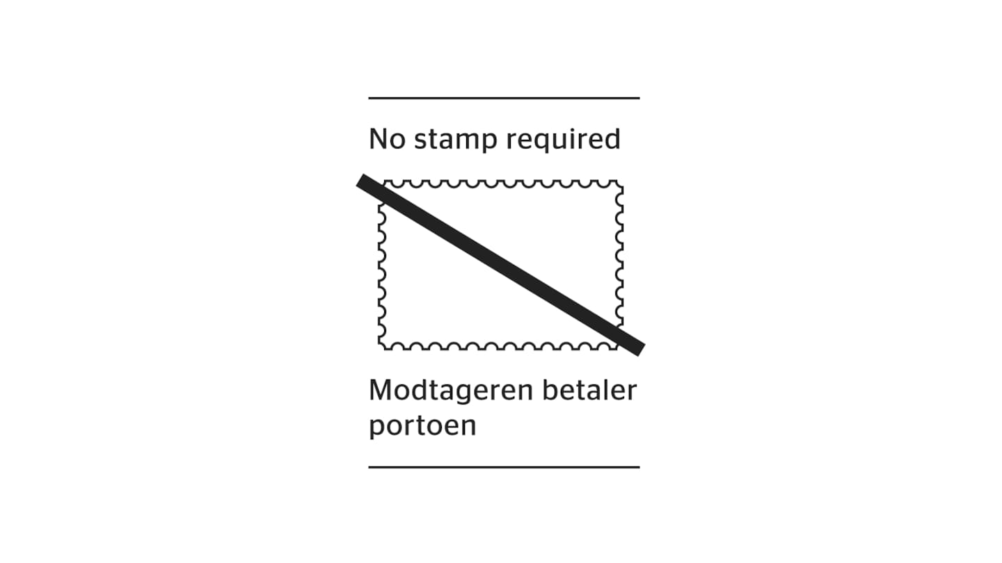 F 230 (engelsk) No stamp required, Modtageren betaler portoen